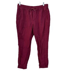 Athleta Retreat Linen Jogger Burgundy Womens Size 14 Pull On Pockets Drawstring
